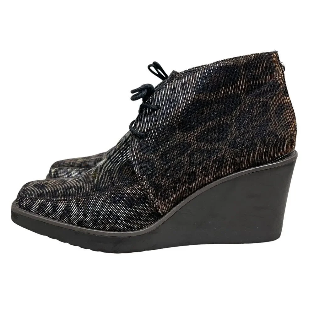 Donald J. Pliner Womens Wedge Ankle Boots Dakota Shimmer Lace Up Brown Sz 10 M‎